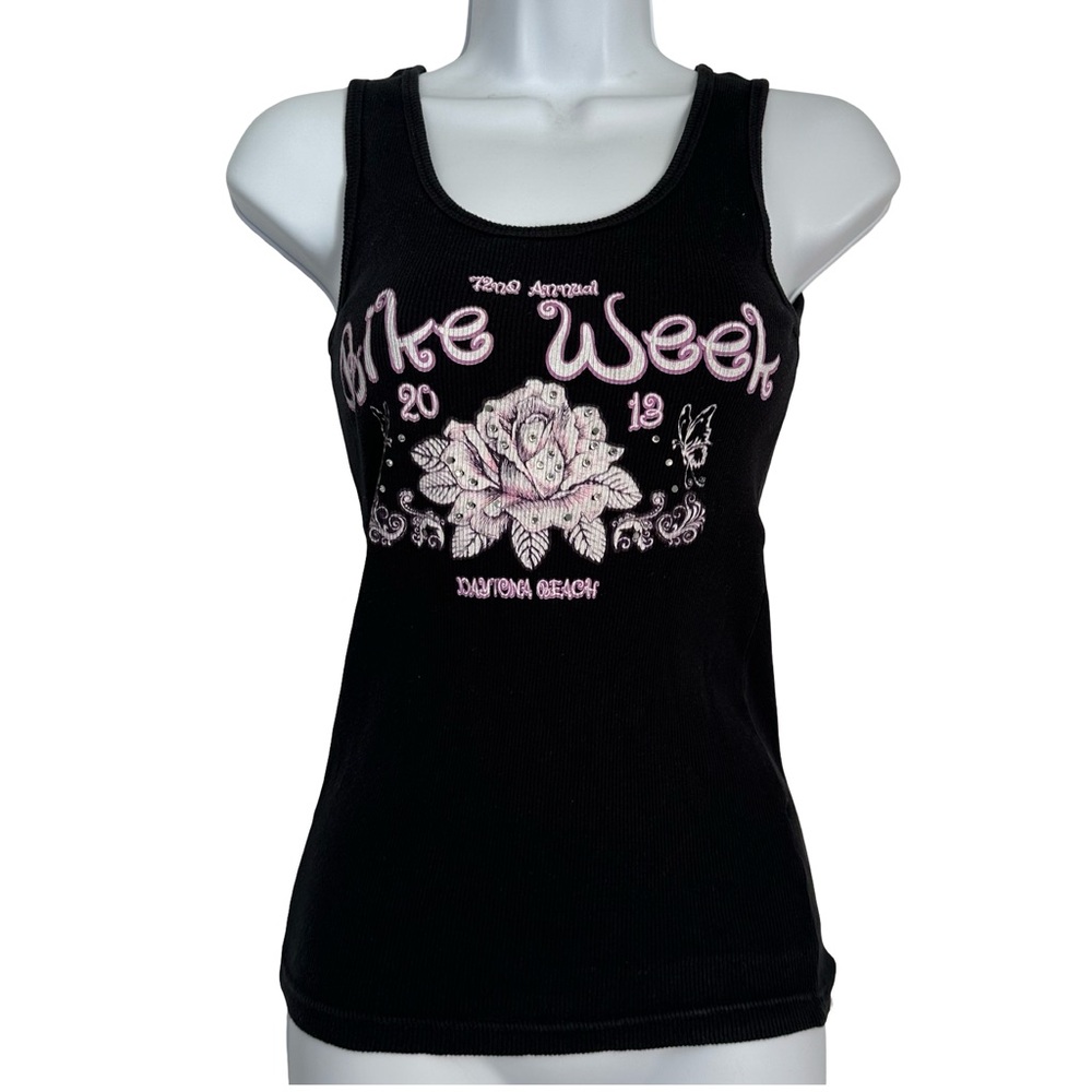 Black ribbed tank top bedazzled y2k inspo